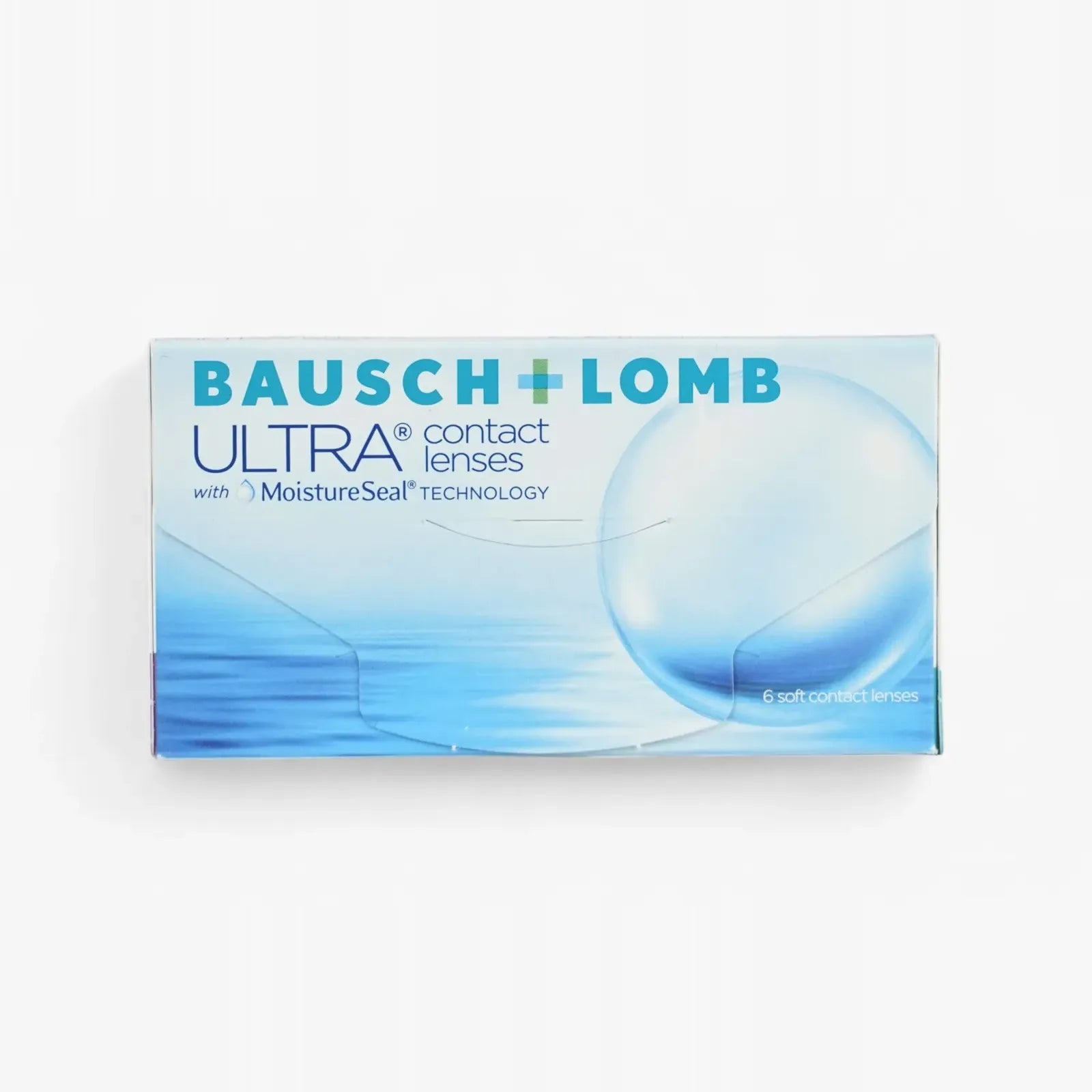 A box of Ultra - 6 Pk monthly contact lenses by Ultra, packaged with blue water and a large bubble design.