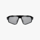 Front view of NIKE FLYFREE FV2387 sporty sunglasses by NIKE, featuring black frames and wide, slightly mirrored gray lenses for dependable UV protection, showcased against a plain white background.