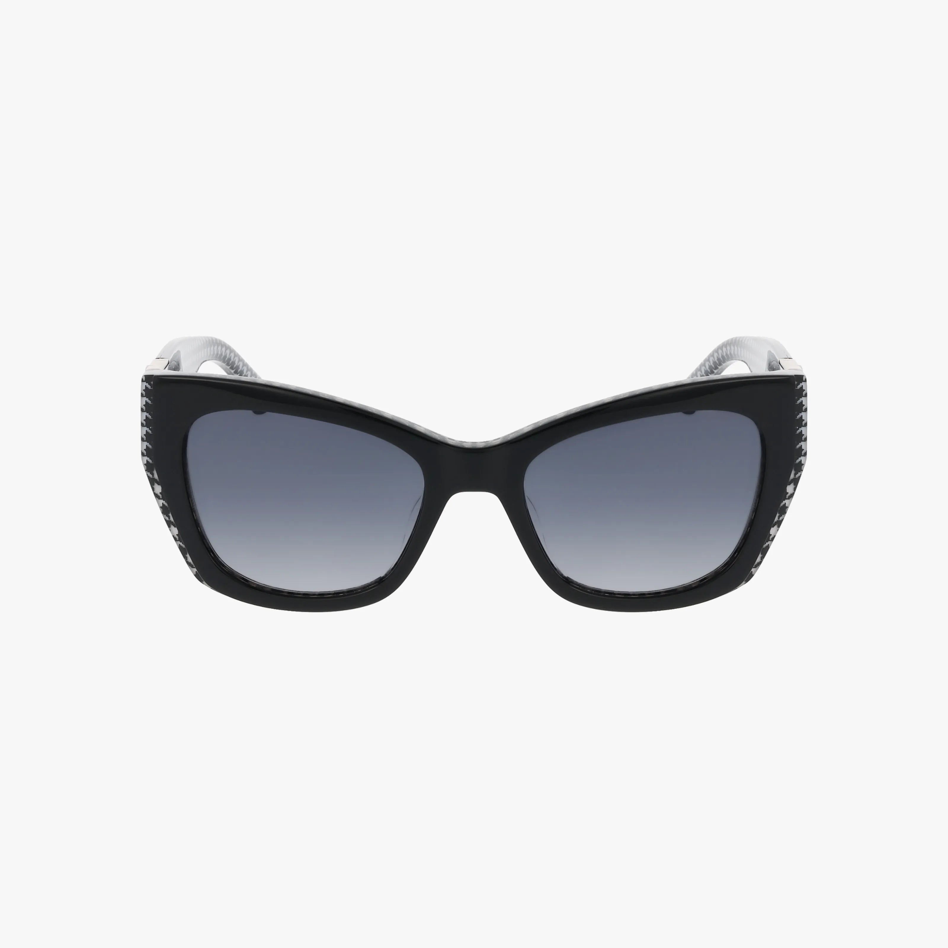 The JAYDA/G/S sunglasses by Kate Spade feature black cat-eye frames, gradient dark lenses, and textured braided arms. Shown front-facing on a white background, they’re a chic choice for buying glasses online.