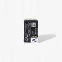A small, upright box labeled 1 Day Acuvue Define 30 Pk by Acuvue stands on a white background, featuring a barcode, QR code, expiration date, and product info in white text on a black label—typical for daily contact lens packaging.