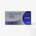 A 6-pack of Acuvue Vita contact lenses for daily wear, with HydraMax Technology and UV blocking, designed for 1-month replacement—ideal for online purchase.