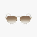 Front view of Kate Spade DALIA/S US aviator sunglasses featuring gold metal frames, brown gradient lenses, and white temples—perfect for outdoor adventures—set against a plain white background.