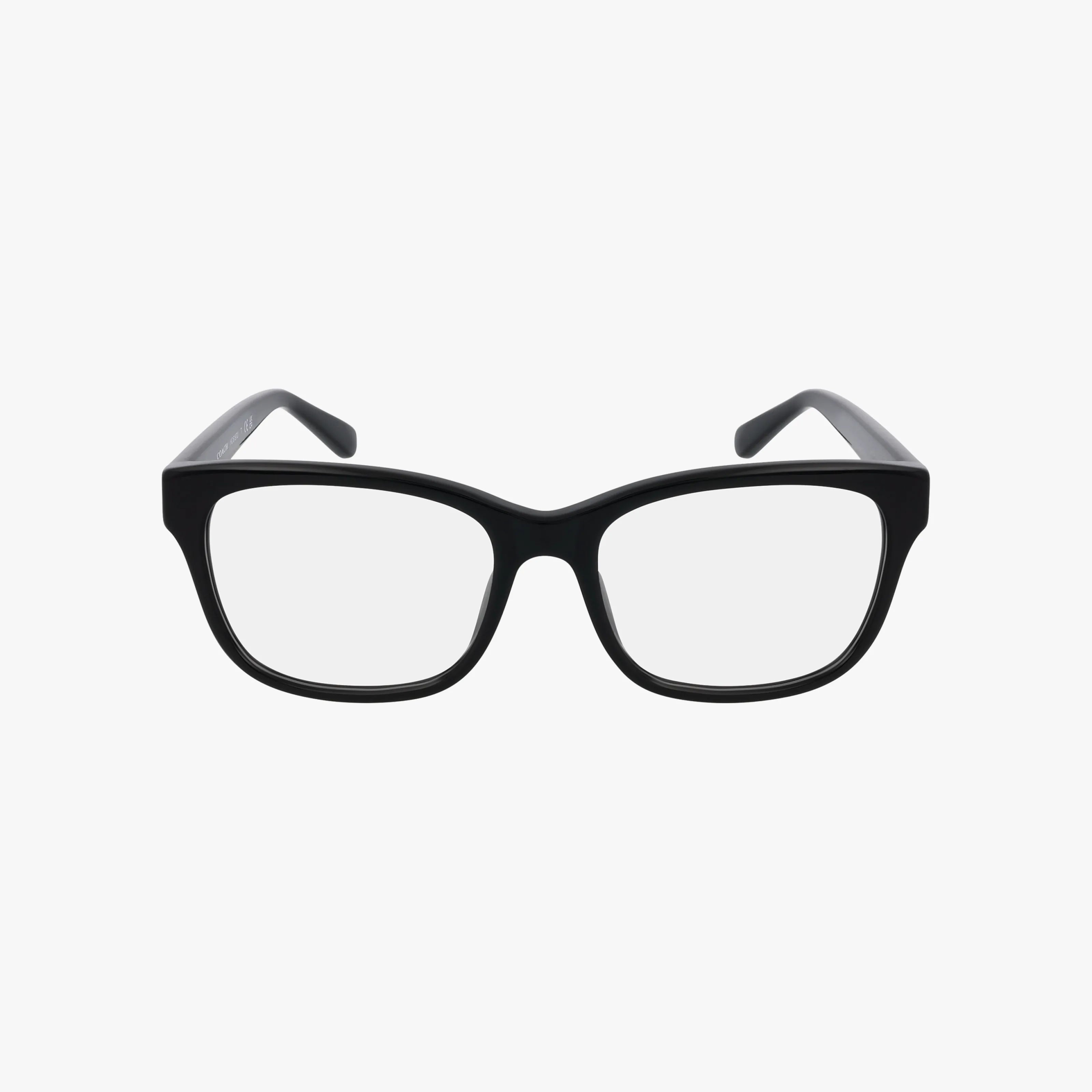 The Coach HC6197U features black rectangular frames with clear lenses and a durable build, shown against a plain white background.