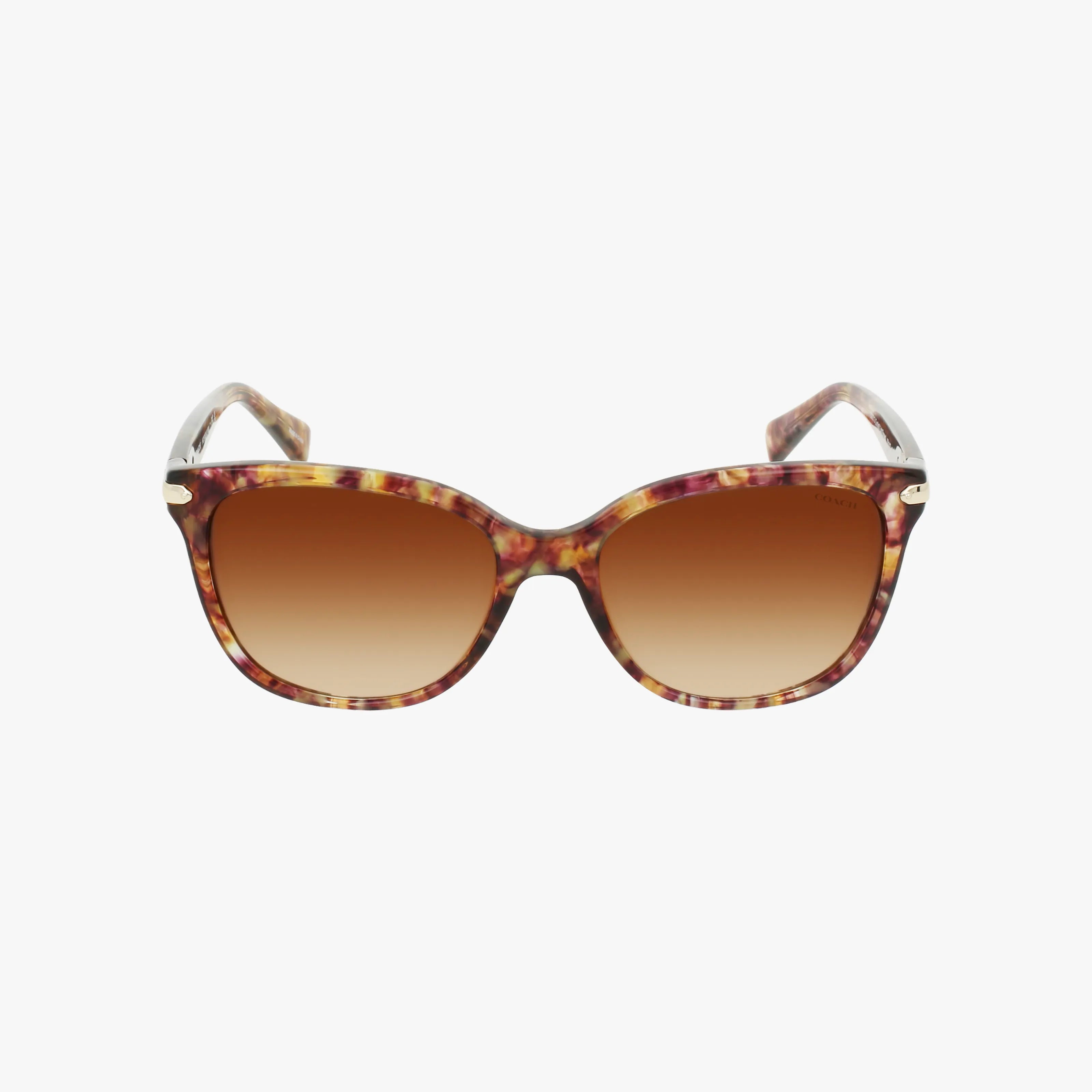 The Coach HC8132 sunglasses feature large square brown tortoiseshell frames with gradient brown lenses for enhanced vision, shown against a white background.