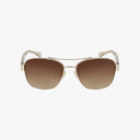 Coach HC7064 aviator sunglasses feature a gold frame and brown gradient lenses, shown on a white background—ideal for online shoppers wanting stylish and durable eyewear.