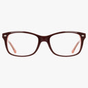 The Lenton & Rusby LR4506 eyeglasses feature a resilient frame with thick dark brown fronts, slightly rounded rectangular lenses, and light pink inner arms that add a subtle touch to the modern design, shown against a white background.
