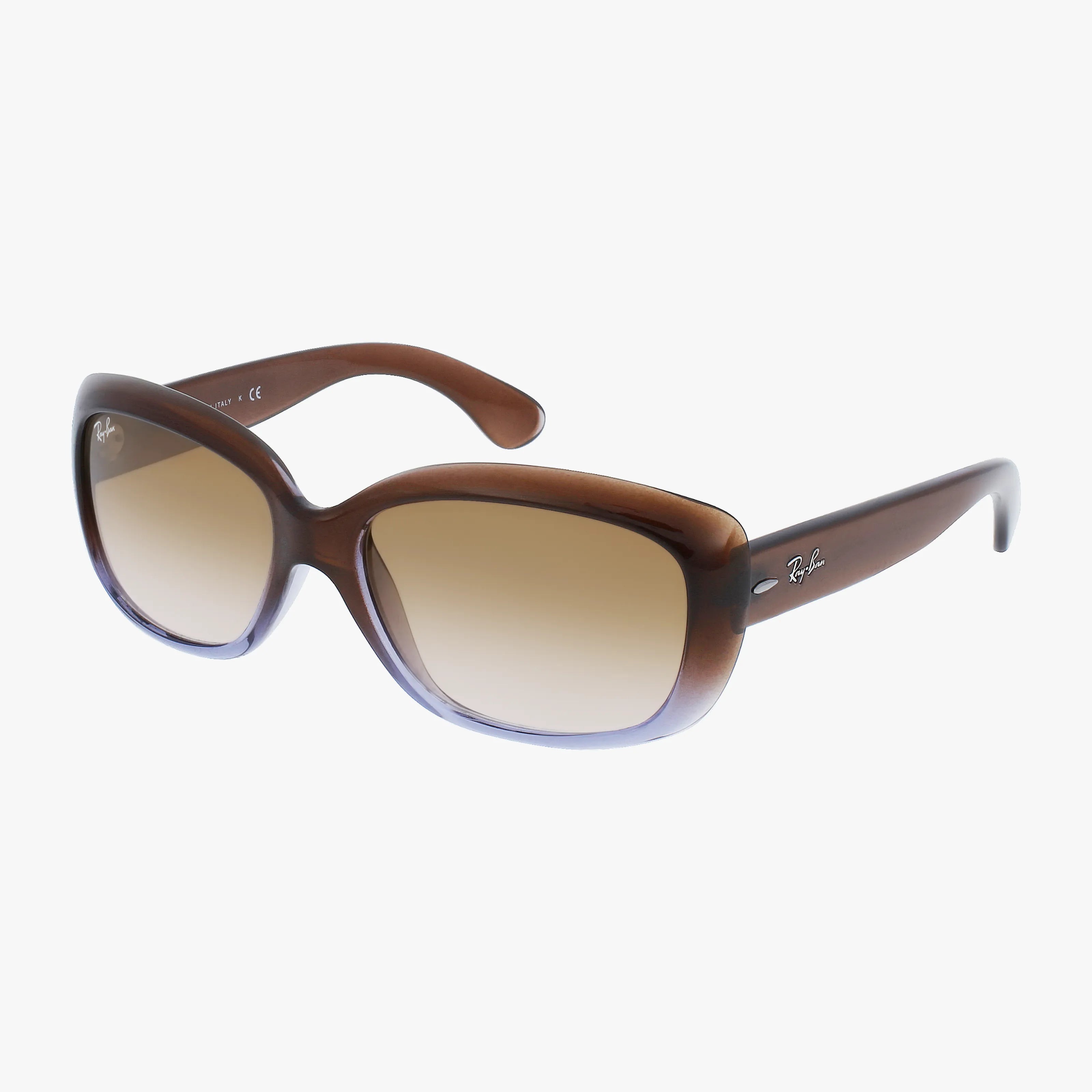 The Ray-Ban RB4101 JACKIE OHH sunglasses feature oversized brown gradient square lenses, a lightweight frame, and the iconic Ray-Ban logo on the arms, all displayed against a plain white background.