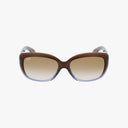 Front view of Ray-Ban RB4101 JACKIE OHH sunglasses with a large, square-shaped brown lightweight frame, gradient lenses, and a subtle cat-eye design, shown on a white background.