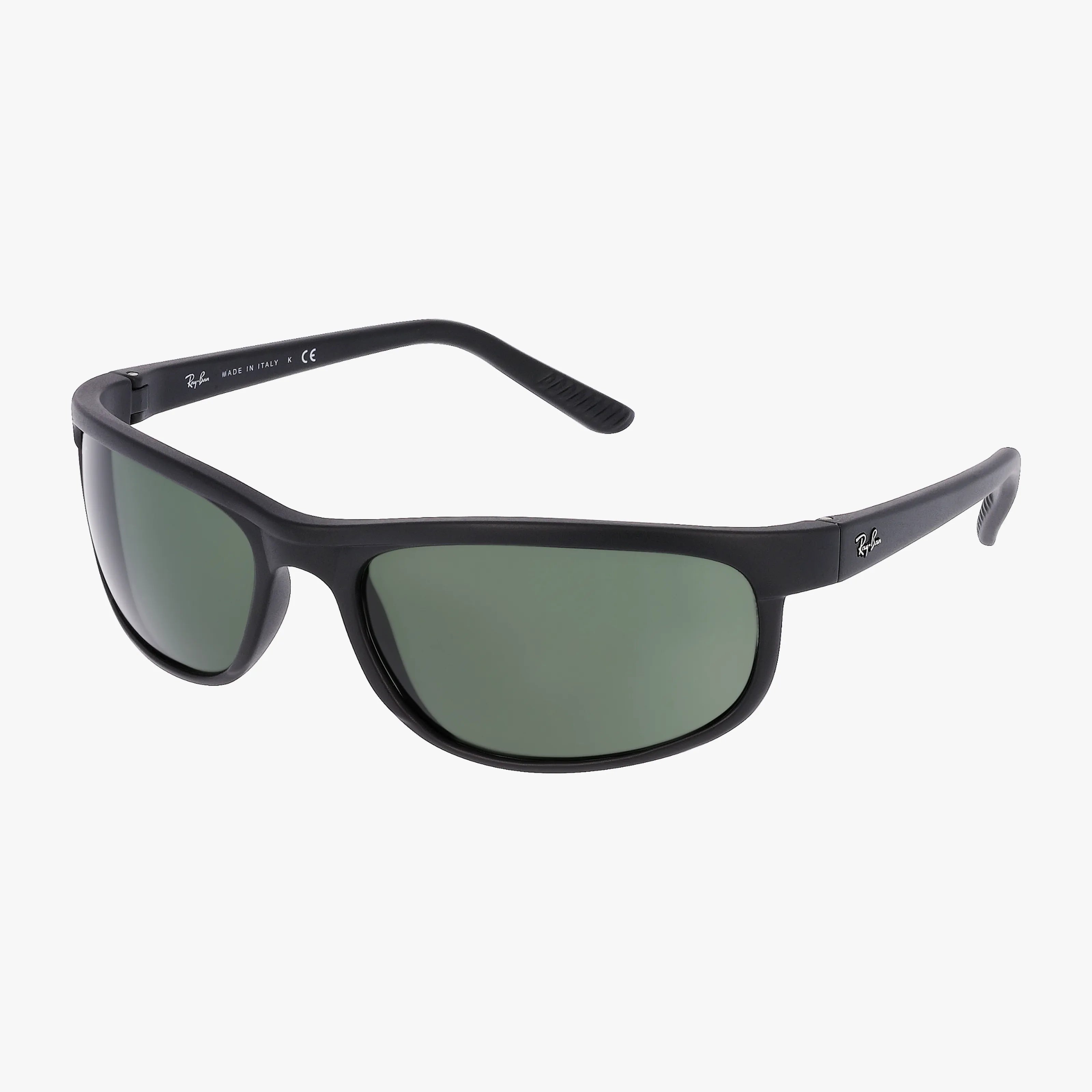 A pair of Ray-Ban RB2027 Predator 2 sunglasses with black frames and dark green lenses, featuring the Ray-Ban logo on the lens and temple, displayed on a white background.