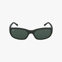 Front view of Ray-Ban RB2016 DADDY-O sunglasses in black with premium lenses, dark green tint, and slightly curved arms, displayed on a white background for superior eye protection.