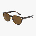 Ray-Ban RB4259 sunglasses with round tortoiseshell frames, brown lenses, and UV protection, shown on a white background.