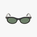 Front view of Ray-Ban RB2242 WAYFARER OVAL sunglasses with black frames, round premium lenses, and silver accents at the corners, displayed on a plain white background.