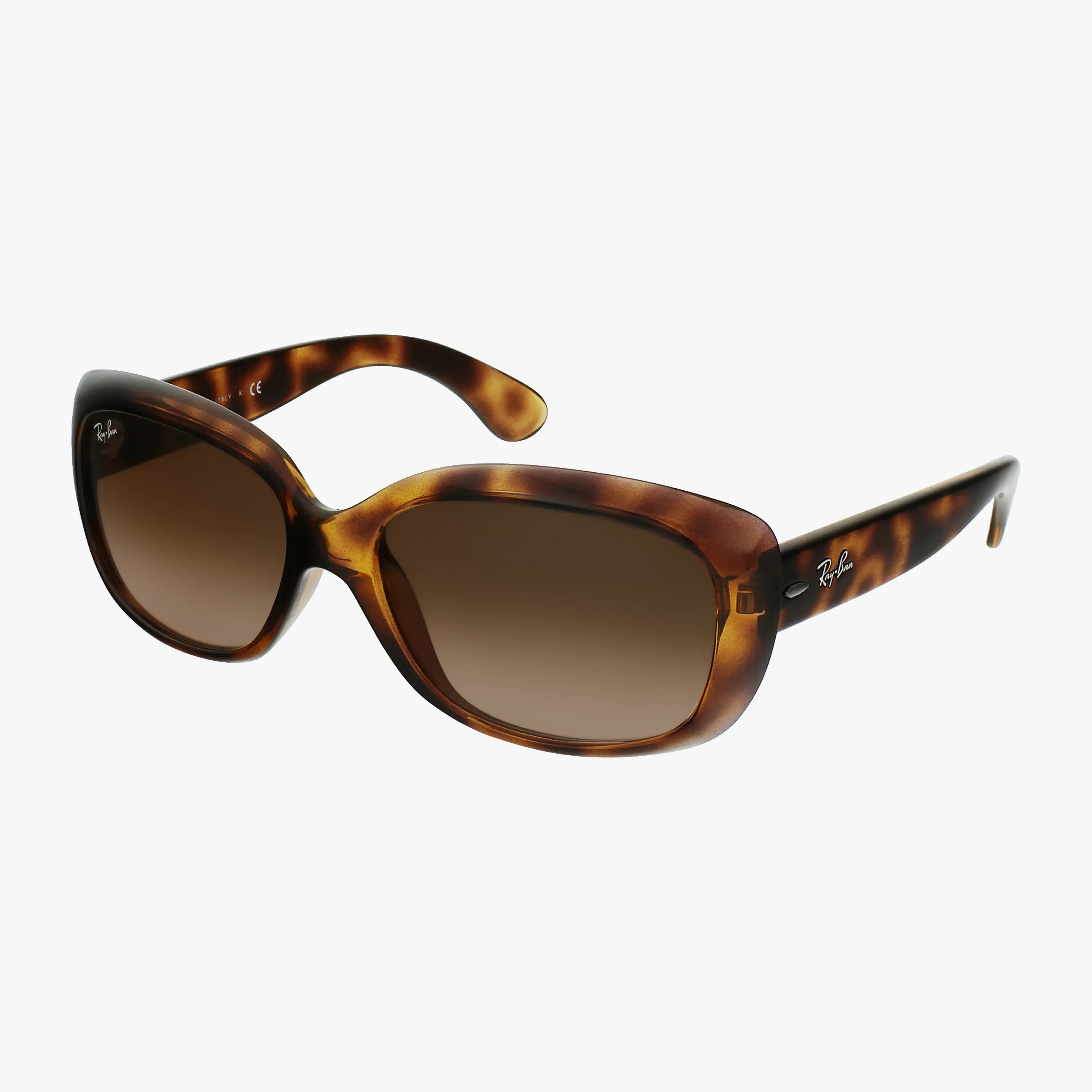 The Ray-Ban RB4101 JACKIE OHH sunglasses feature large, rounded rectangular brown tortoiseshell frames and gradient brown lenses—stylish and lightweight, ideal for enhancing your online eyewear collection.