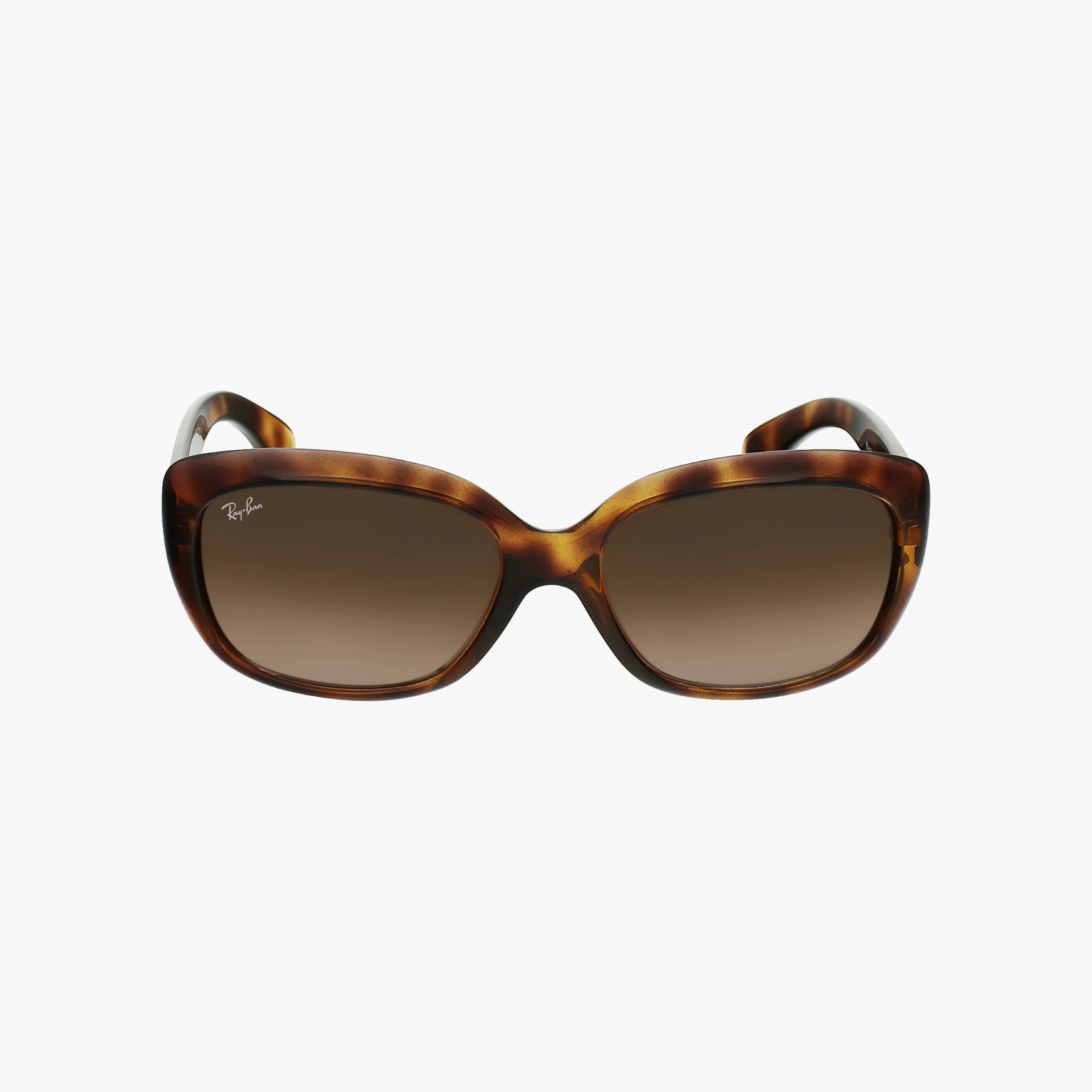 The Ray-Ban RB4101 JACKIE OHH sunglasses feature chic square brown tortoiseshell frames and gradient brown lenses, shown from the front on a white background. Explore this lightweight design and more Ray-Ban eyewear online.