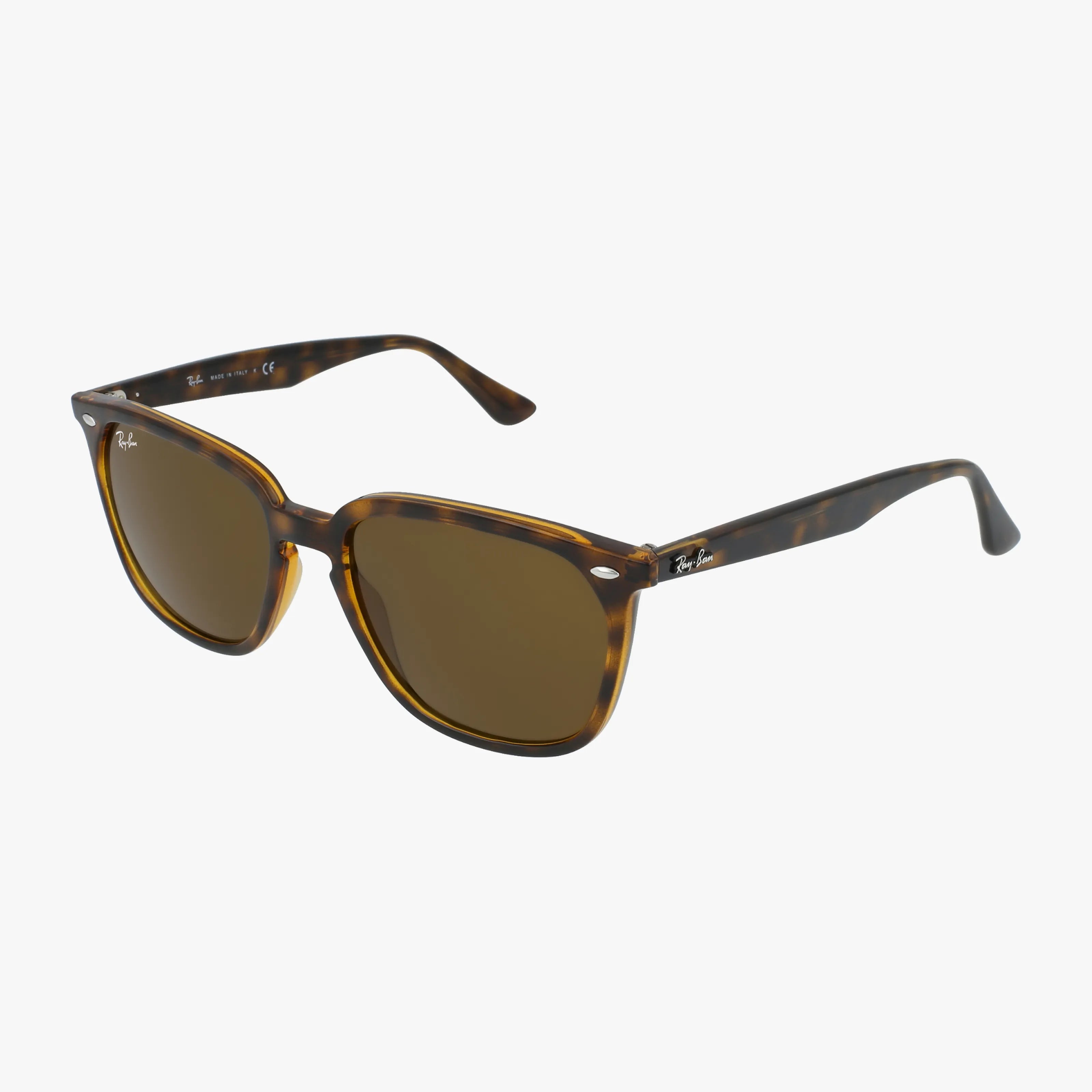 Ray-Ban RB4362 sunglasses feature a striking tortoiseshell rectangular frame with brown lenses, thin arms, and subtle metal accents—perfect for those who crave standout style.
