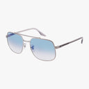 Ray-Ban RB3699 silver-framed aviator sunglasses feature gradient blue lenses and black arms, delivering stylish UV protection and clear vision benefits, shown against a white background.