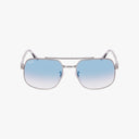 The Ray-Ban RB3699 features square aviator-style sunglasses with thin silver frames and light blue gradient lenses that provide UV protection, shown against a white background.