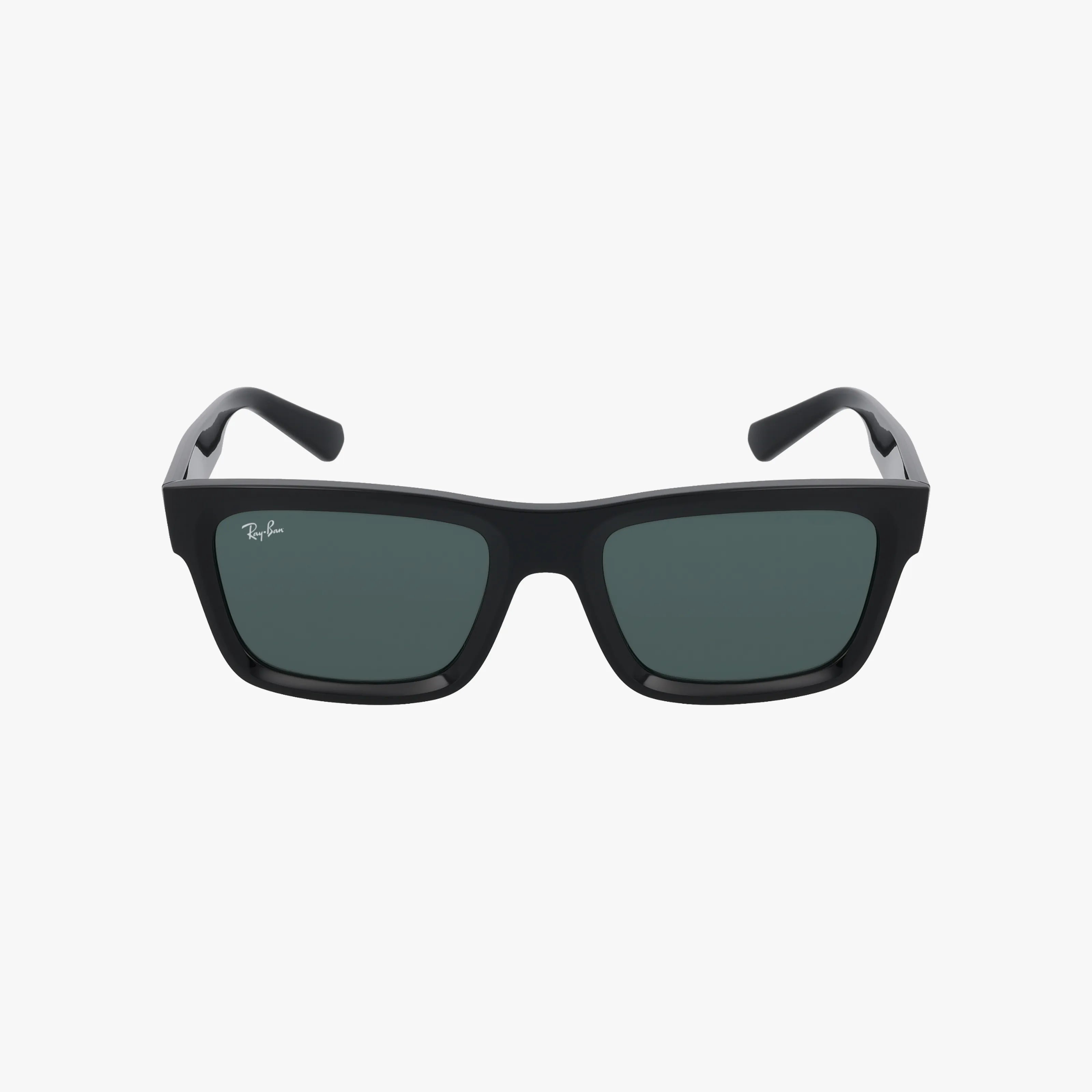 The Ray-Ban RB4396 WARREN are black rectangular sunglasses with dark green lenses, offering stylish sun protection. A subtle logo appears on the top left of the right lens. These classic, slightly thick frames are shown on a white background.