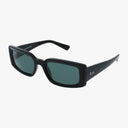 Rectangular black Ray-Ban RB4395 KILIANE sunglasses feature dark lenses and a visible logo on one lens and the temple, showcasing their iconic durable design against a white background—perfect for any outdoor setting.