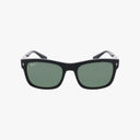 Ray-Ban RB4428 black rectangular sunglasses with dark green lenses provide UV protection and vision benefits, featuring a subtle logo on the upper left of the right lens, displayed against a plain white background.