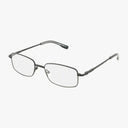 The Precision 102 features rectangular, thin-framed eyeglasses with black metal frames and clear progressive lenses, displayed on a white background.