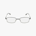 The Precision 102 eyeglasses feature a rectangular metal frame with clear progressive lenses and slightly curved temples, shown against a plain white background.