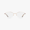 The Precision 500 rimless eyeglasses feature a minimalist frame, thin gold metal arms, and clear nose pads, shown against a plain white background.