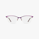 Precision 504 eyeglasses: half-rim cat-eye frames in classic purple metal with clear lenses, displayed on a plain white background.