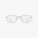 The Precision 161 eyeglasses feature a rectangular, thin metal frame with clear lenses, combining distinct style and function. Shown from the front against a plain white background.