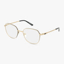 The Precision 509 eyeglasses feature a bold, geometric Gold Black frame with thin rims, clear lenses, and black temple tips—delivering a modern minimalist look perfect for everyday style.
