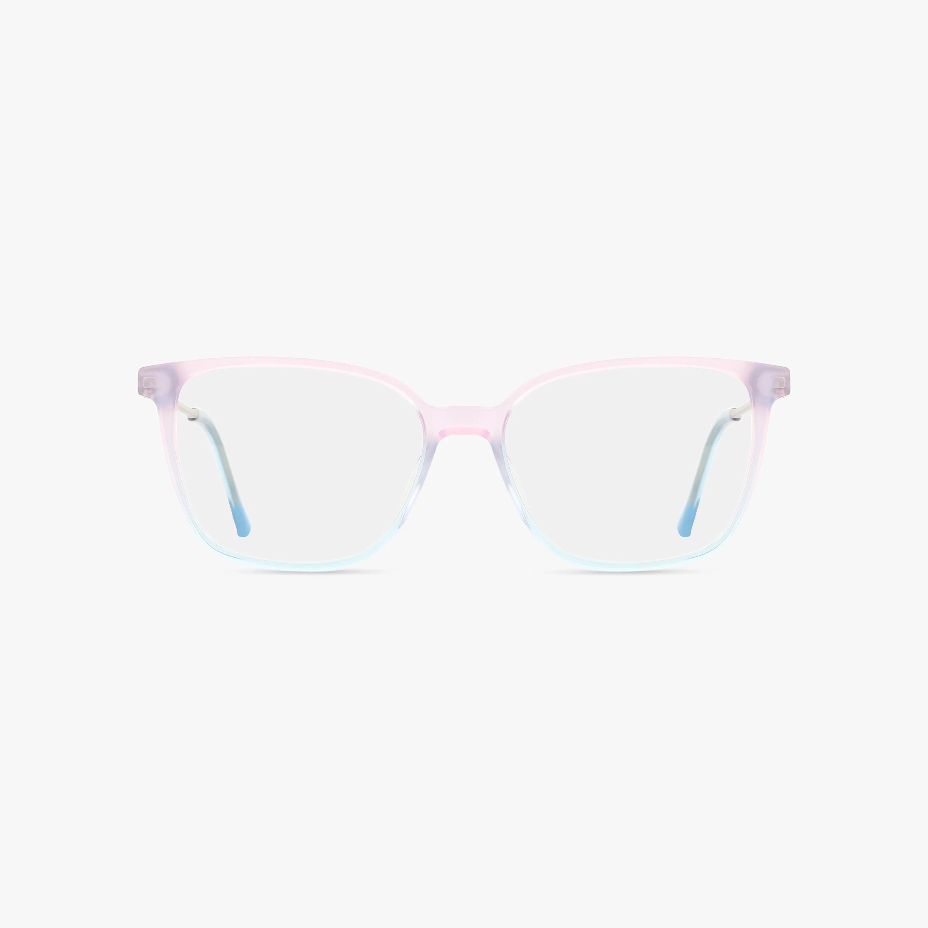 The Fregossi 1039 eyeglasses feature a translucent frame that fades from light pink at the top to light blue at the bottom, offering a unique style and practical design against a plain white background.