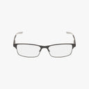 The Nike NIKE 8046 features rectangular black-rimmed eyeglasses with clear blue light lenses and white temple tip accents, designed for everyday wear and shown on a white background.