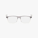 The Nike 7125 eyeglasses showcase clear rectangular frames fading from dark gray to transparent, set against a white background. Discover custom lens options with vision insurance available online.