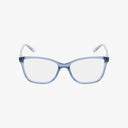 The Nine West NW5226N eyeglasses feature a modern, rectangular translucent light blue frame with slightly curved arms for comfort, shown on a white background.