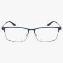 The Columbia C3041N features rectangular eyeglasses with a blue upper frame, silver lower rims, and black temple tips—combining classic style with modern construction, shown on a white background.