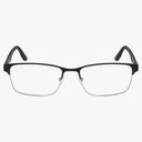 The Columbia C3049N features rectangular eyewear with a black upper frame and temples, plus a slim silver lower rim, displayed on a plain white background—ideal for anyone wanting versatile prescription frames.
