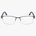The Columbia C3049N features rectangular eyewear with thin, dark upper frames, lighter rimless lower halves, and dark temples with curved ends. Clear adjustable nose pads offer comfort. Versatile for prescription lenses. Displayed on a plain white background.