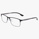 The Columbia C3038N eyeglasses feature rectangular black rims, thin metal frames, clear nose pads, and black temple arms for a bold everyday look, shown against a white background.