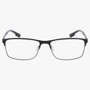 The Columbia C3038N features rectangular eyeglasses with a thin black metal frame and clear lenses, offering bold design and everyday excellence, set against a plain white background.