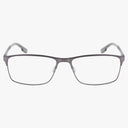 The Columbia C3038N eyeglasses feature a bold rectangular design with thin metallic gray frames and clear lenses, shown from the front on a white background.