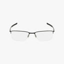 The Oakley OX3218 SOCKET 5.5 features black, half-rim lightweight rectangular frames with clear nose pads, shown on a plain white background—ideal for anyone shopping for glasses online.