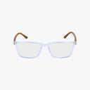 Eddie Bauer EB32036 clear rectangular eyeglasses feature transparent frames and brown tortoiseshell-patterned temple tips, displayed on a plain white background.