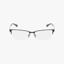 The Timberland TB50037 eyeglasses feature a modern black semi-rimless metal frame with clear prescription lenses, displayed on a plain white background.
