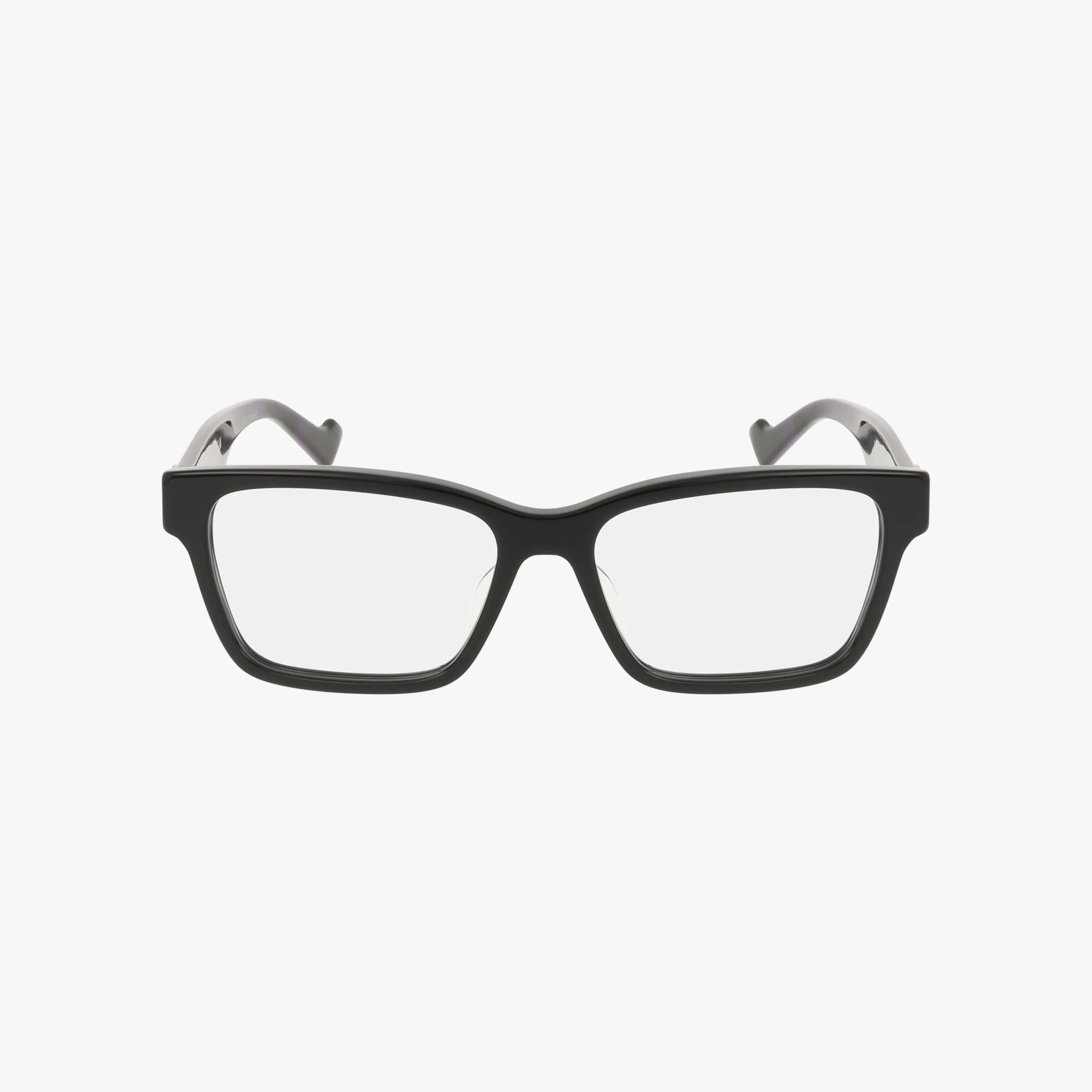 The Gucci GG1476OK features rectangular black frames with clear lenses, shown on a white background, facing forward. Ideal for stylish online shoppers seeking fashionable eyewear.