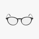 Gucci GG1998O black round eyeglasses with clear lenses and a sleek frame, displayed from the front on a plain white background.
