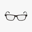 Gucci 1987O rectangular eyeglasses with a durable frame, dark slightly mottled color, and clear lenses are displayed facing forward on a white background.
