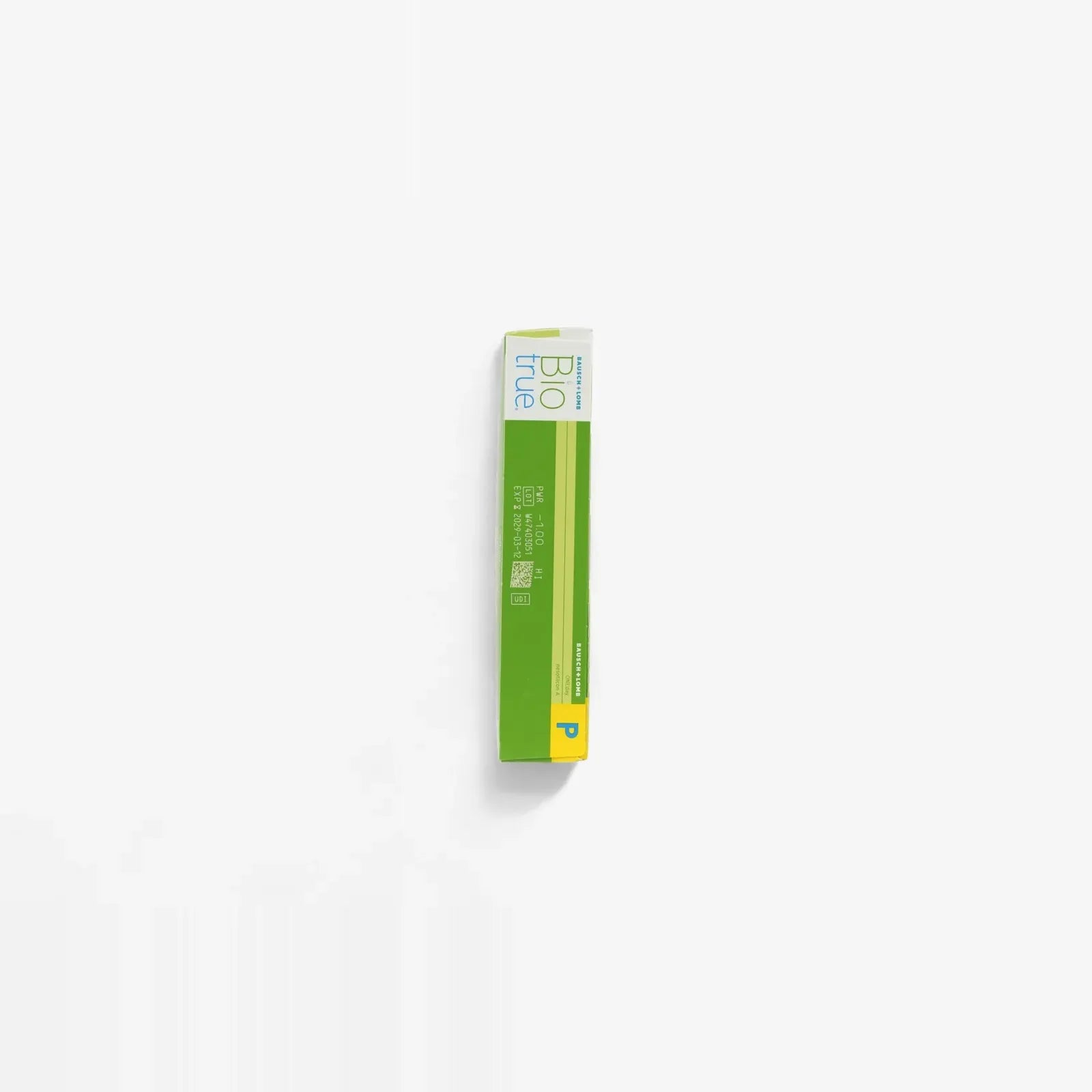 A rectangular green and white box of Biotrue 1Day For Presbyopia - 90 Pk daily contact lenses stands upright against a white background, displaying Biotrue branding and a yellow “P” in the bottom right corner.
