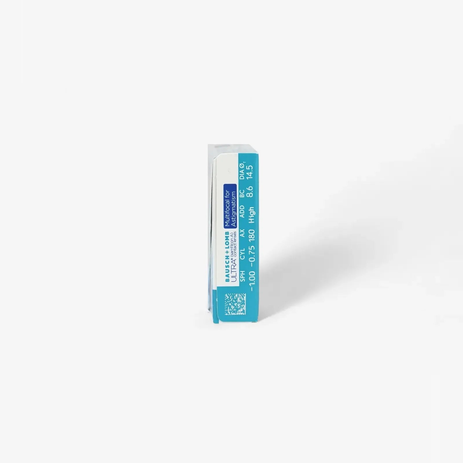 A single blue and white box of Ultra Multifocal For Astig - 6 Pk by Ultra stands upright on a plain white background, displaying product details and a QR code on the visible side.