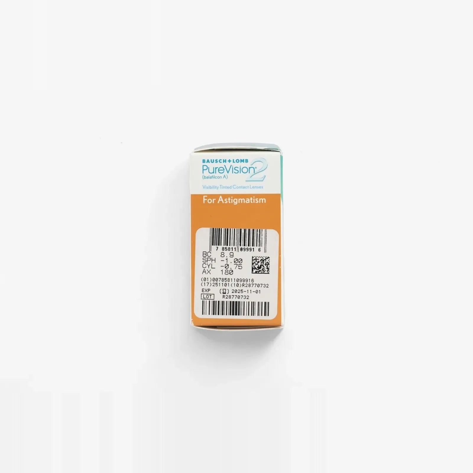 A box of Pure Vision Purevision 2 Toric HD Optics - 6 Pk contact lenses for astigmatism, with an orange label and barcode on the front, is shown against a white background.