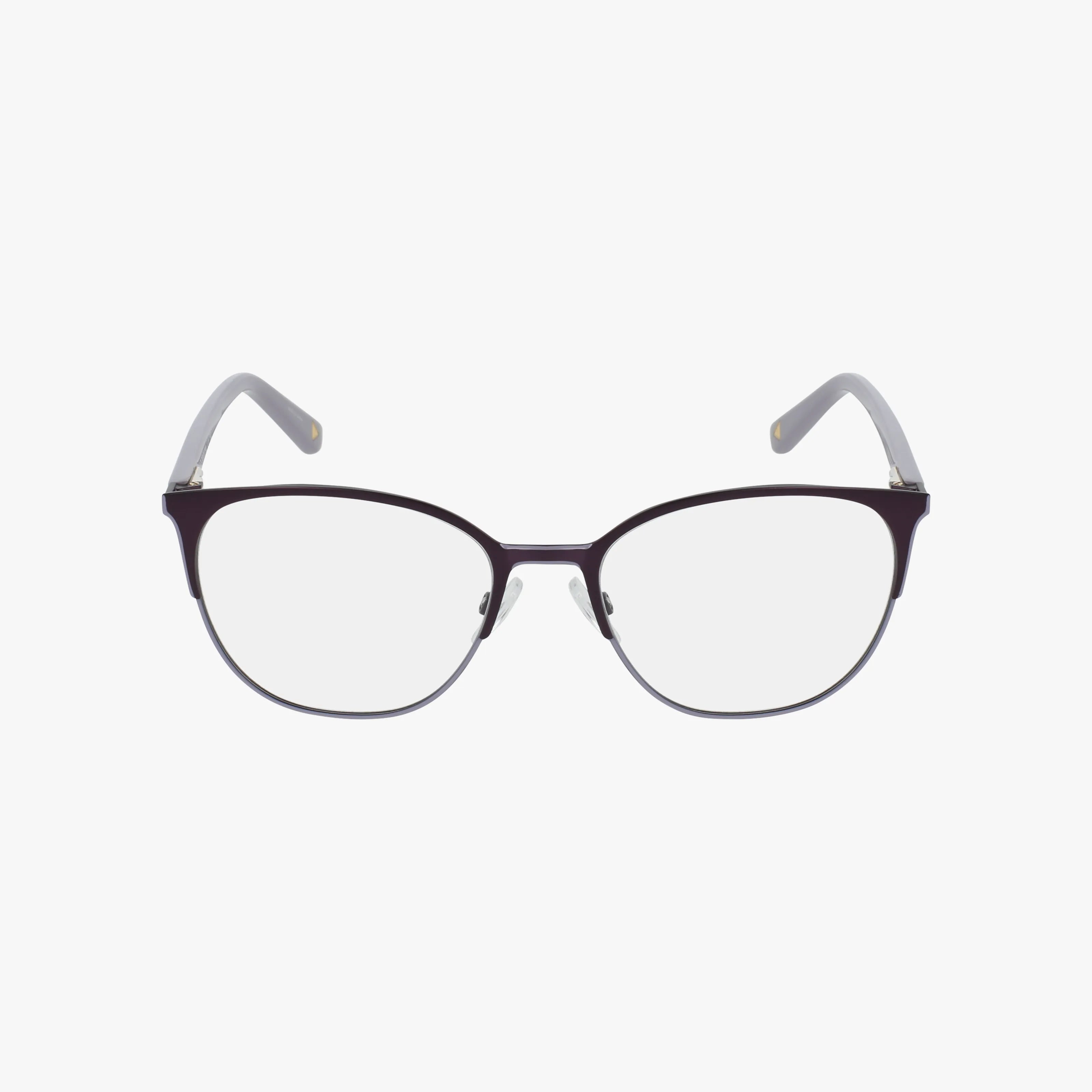 The Liz Claiborne L482 features black, round eyeglasses with clear lenses and light gray temple tips, shown on a white background.